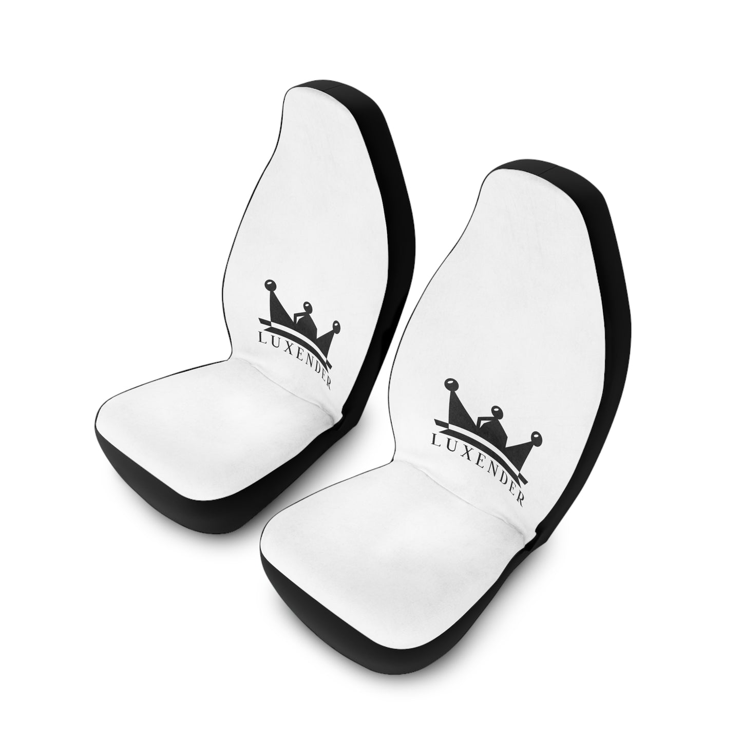 Crown Logo Polyester Car Seat Covers — Luxury White Front Seat Protectors