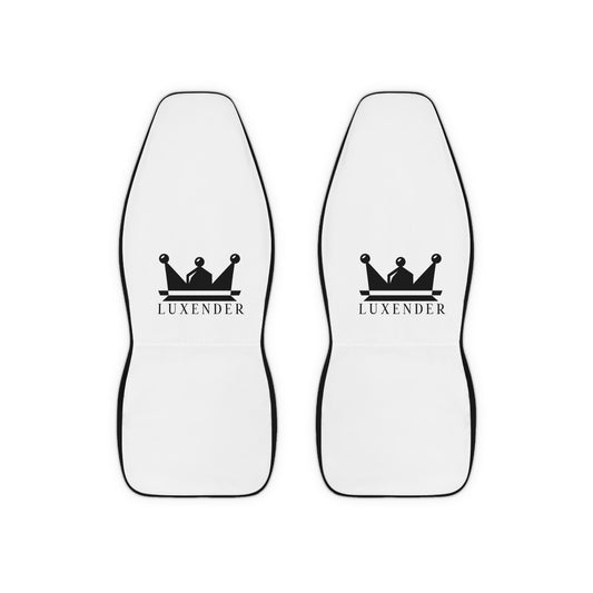 Crown Logo Polyester Car Seat Covers — Luxury White Front Seat Protectors