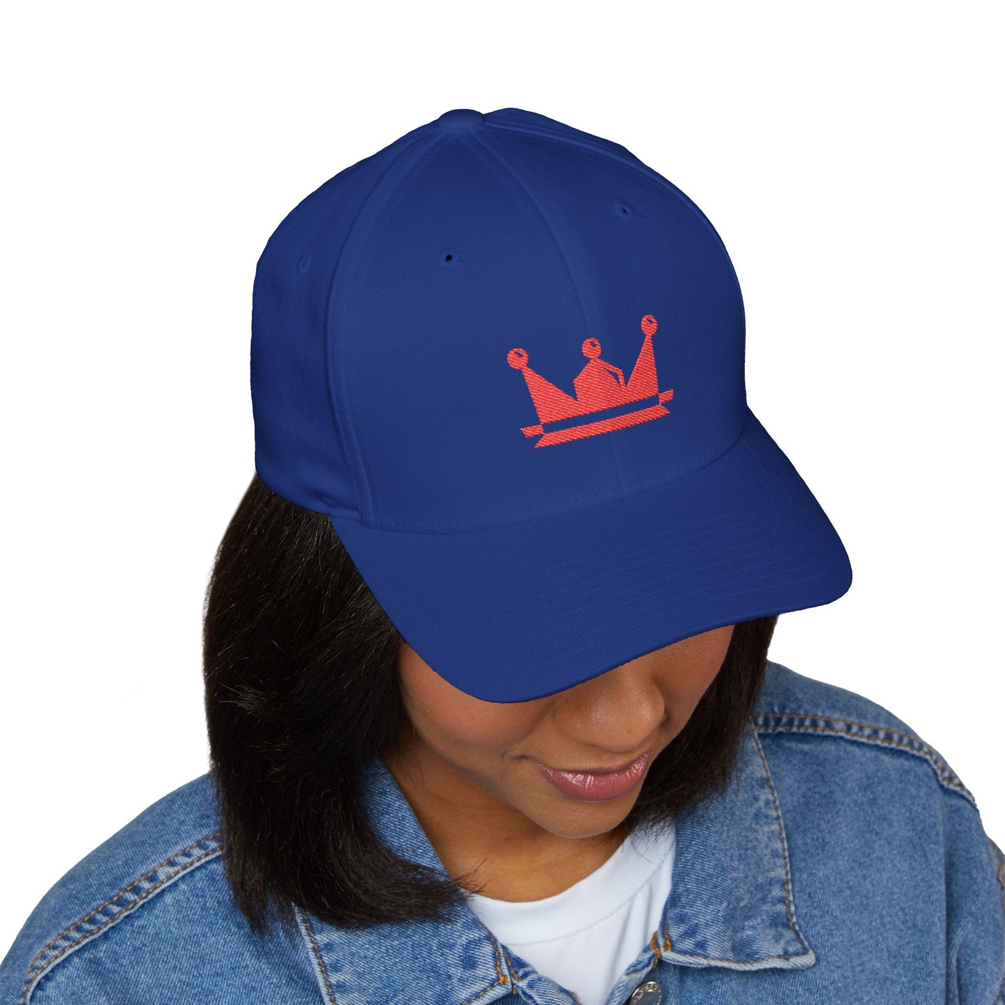Embroidered Red Crown Cap — Closed-Back Structured Baseball Hat