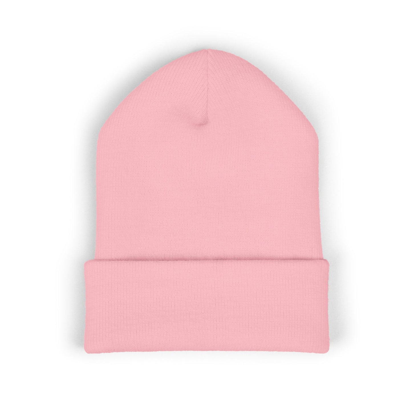 Embroidered Pink Crown Cuffed Beanie — Cute Royal Accent Knit Hat