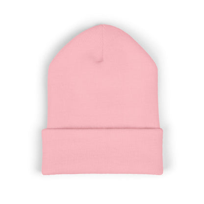 Embroidered Pink Crown Cuffed Beanie — Cute Royal Accent Knit Hat