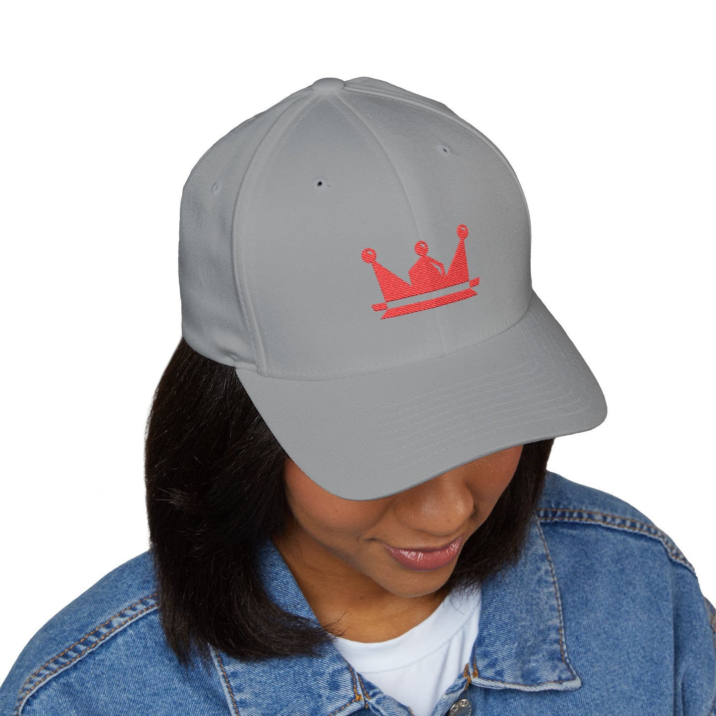 Embroidered Red Crown Cap — Closed-Back Structured Baseball Hat