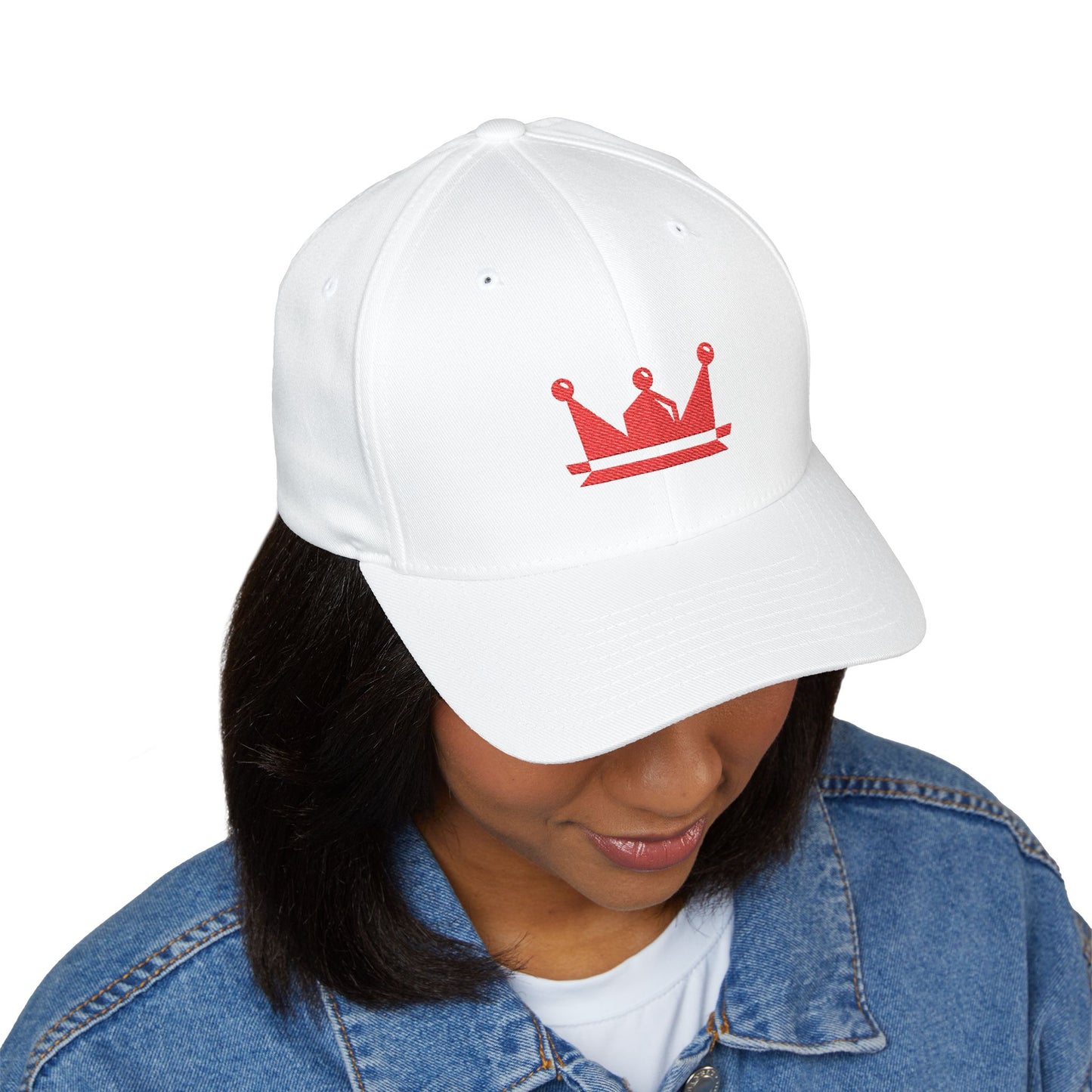 Embroidered Red Crown Cap — Closed-Back Structured Baseball Hat