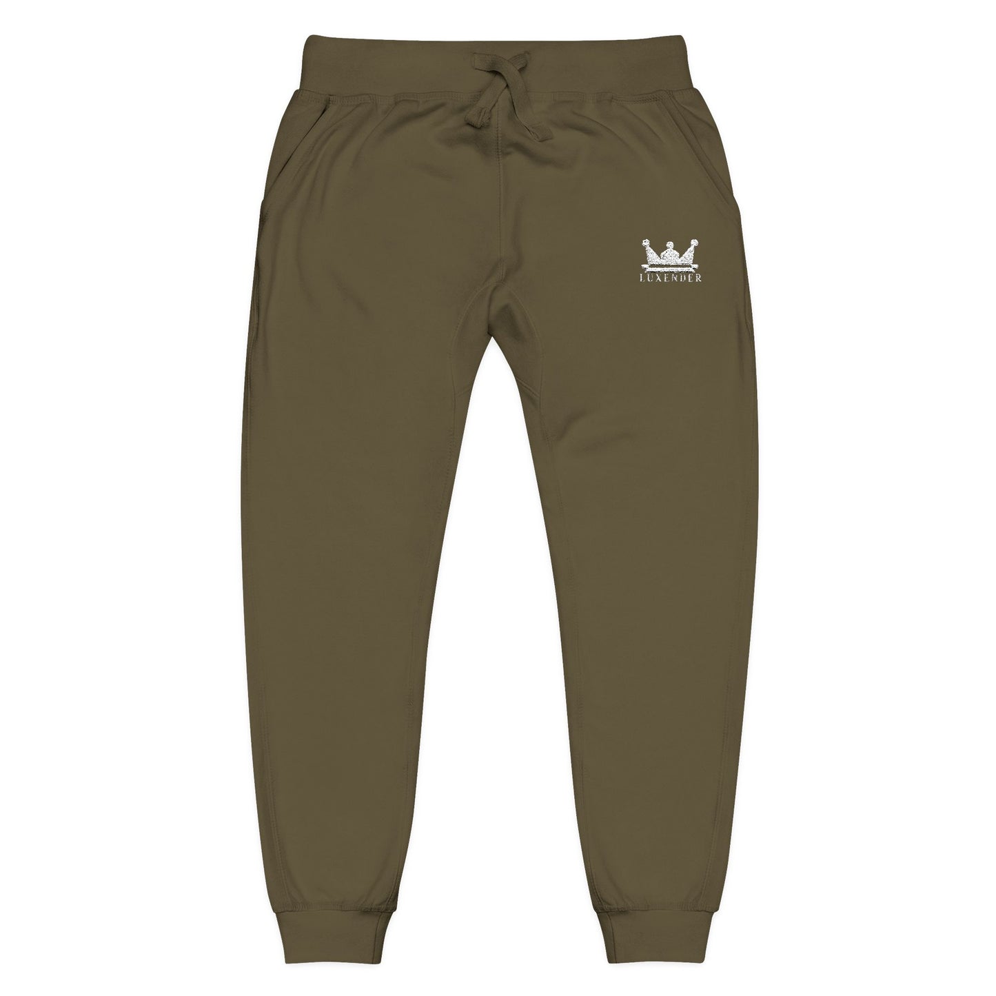 Embroidered Crown Sweatpants — Olive Fleece Joggers