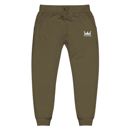 Embroidered Crown Sweatpants — Olive Fleece Joggers