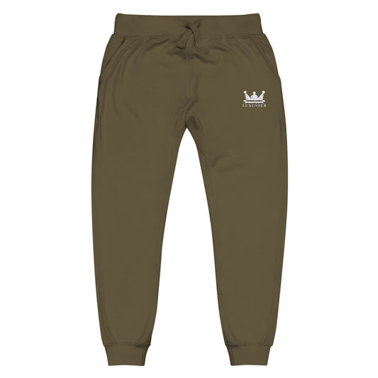 Embroidered Crown Sweatpants — Olive Fleece Joggers