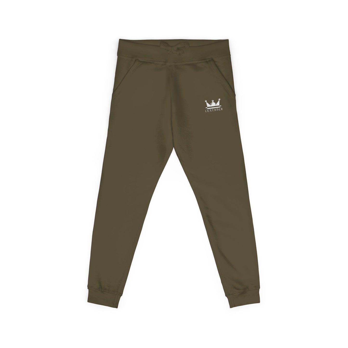 Embroidered Crown Sweatpants — Olive Fleece Joggers