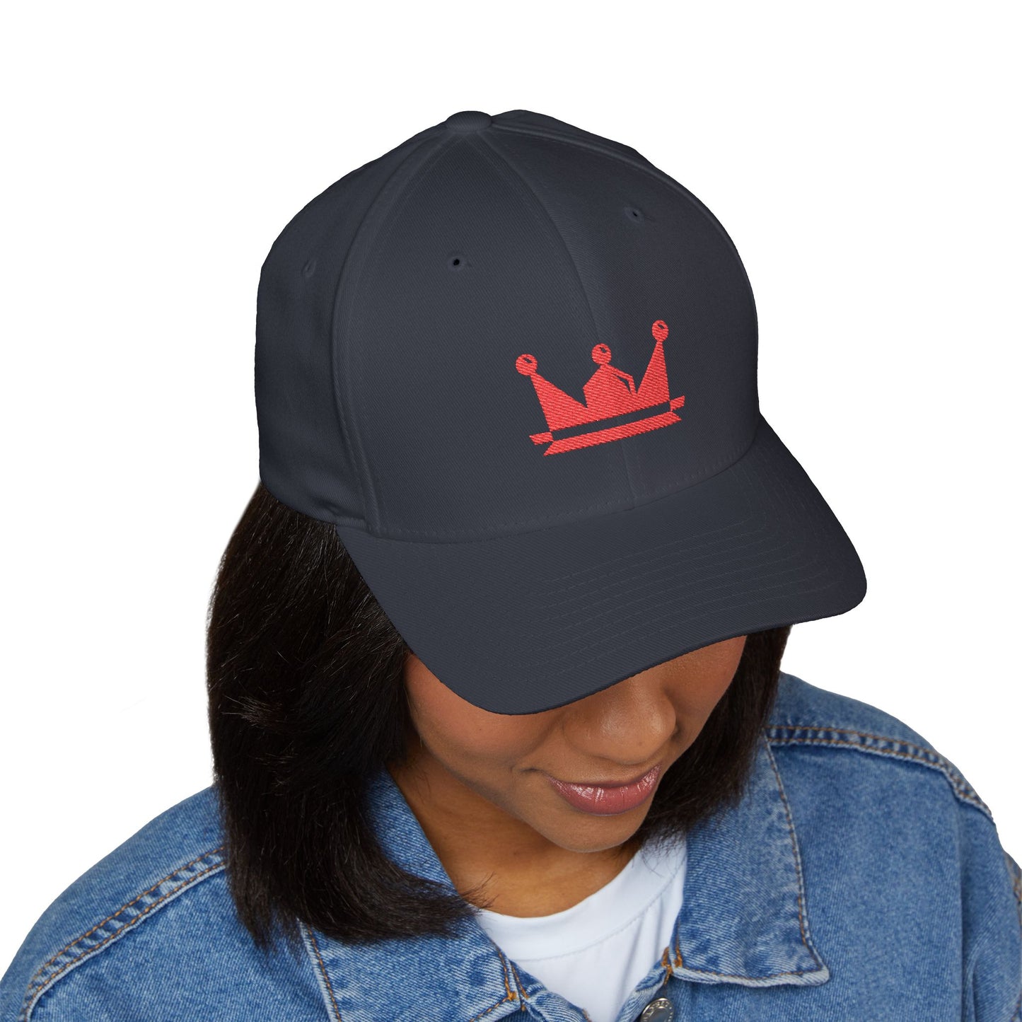 Embroidered Red Crown Cap — Closed-Back Structured Baseball Hat